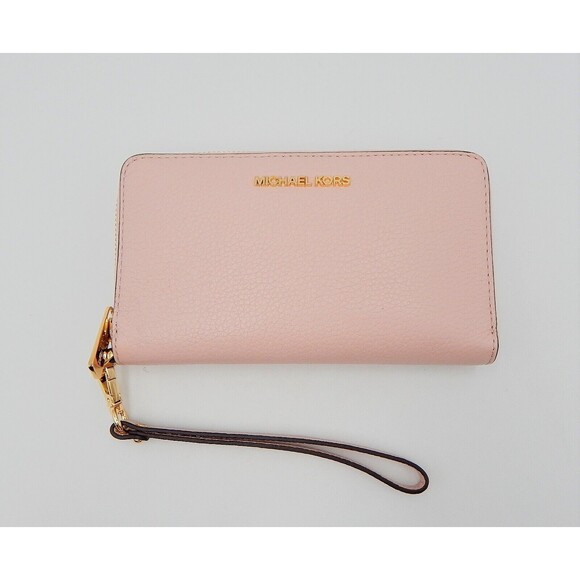 Michael Kors Jet Set Travel Lg Flat MF Phone Case Wristlet Wallet Powder Blush - Picture 1 of 11